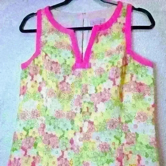 Lilly Pulitzer Percy Floral Sunbonnet Flower Eyelet Lace Shift Dress Size 4 - Picture 6 of 13